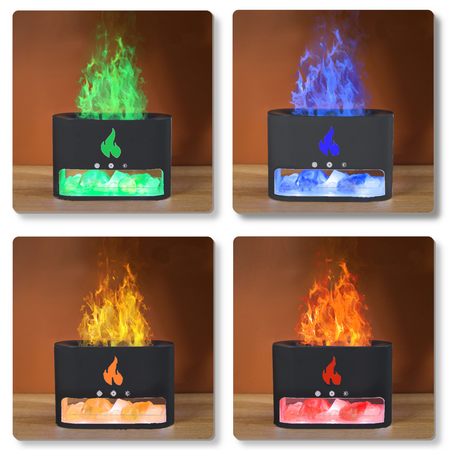 DYFUZOR NAWILŻACZ POWIETRZA LAMPKA NOCNA LED EFEKT PŁOMIENIA KOMINEK + SÓL