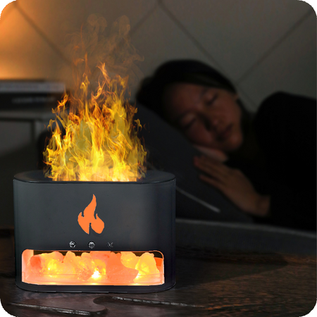 DYFUZOR NAWILŻACZ POWIETRZA LAMPKA NOCNA LED EFEKT PŁOMIENIA KOMINEK + SÓL