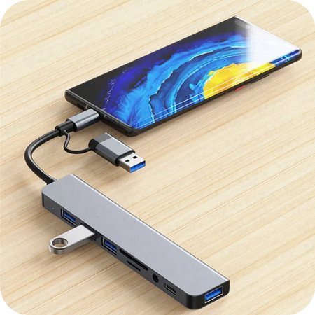 HUB ADAPTER UNIWERSALNY ROZDZIELACZ USB-C 8w1 CZYTNIK SD USB 3.0 AUDIO EUROLOOK HUB-01C