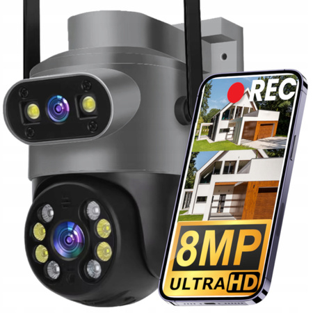 PODWÓJNA KAMERA WIFI IP SMART ZEWNĘTRZNA OBROTOWA 4K 8MPX DETEKCJA ALARM EUROLOOK ZC-06