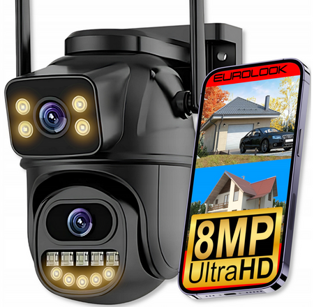 PODWÓJNA KAMERA WIFI IP SMART ZEWNĘTRZNA OBROTOWA 4K 8MP DETEKCJA ALARM EUROLOOK ZC-04 Dual