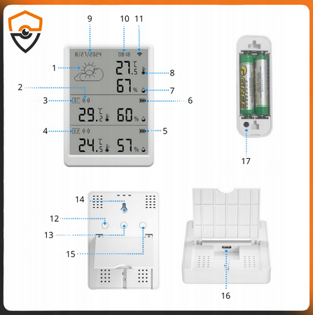 Stacja pogodowa Wi-Fi Tuya z dwoma czujnikami temperatury