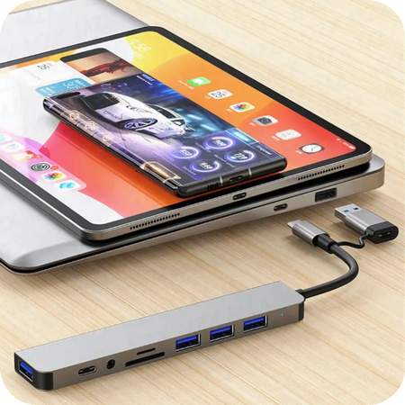 HUB ADAPTER UNIWERSALNY ROZDZIELACZ USB-C 8w1 CZYTNIK SD USB 3.0 AUDIO EUROLOOK HUB-01C