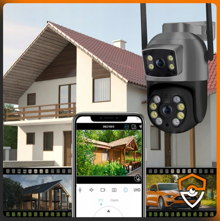PODWÓJNA KAMERA WIFI IP SMART ZEWNĘTRZNA OBROTOWA 4K 12MP DETEKCJA ALARM EUROLOOK ZC-04 Dual