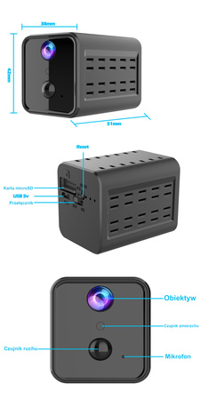 Bezprzewodowa Szpiegowska Kamera IP Wi-Fi EM-05 3MPx Czujnik PIR