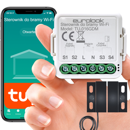 Sterownik do bramy garażowej Wi-Fi + kontaktron – współpraca z Tuya / Smart Life EUROLOOK TU-016-GDM