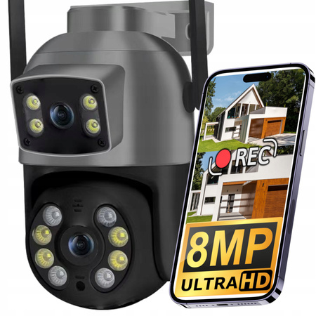 PODWÓJNA KAMERA WIFI IP SMART ZEWNĘTRZNA OBROTOWA 4K 8MPX DETEKCJA ALARM EUROLOOK ZC-05